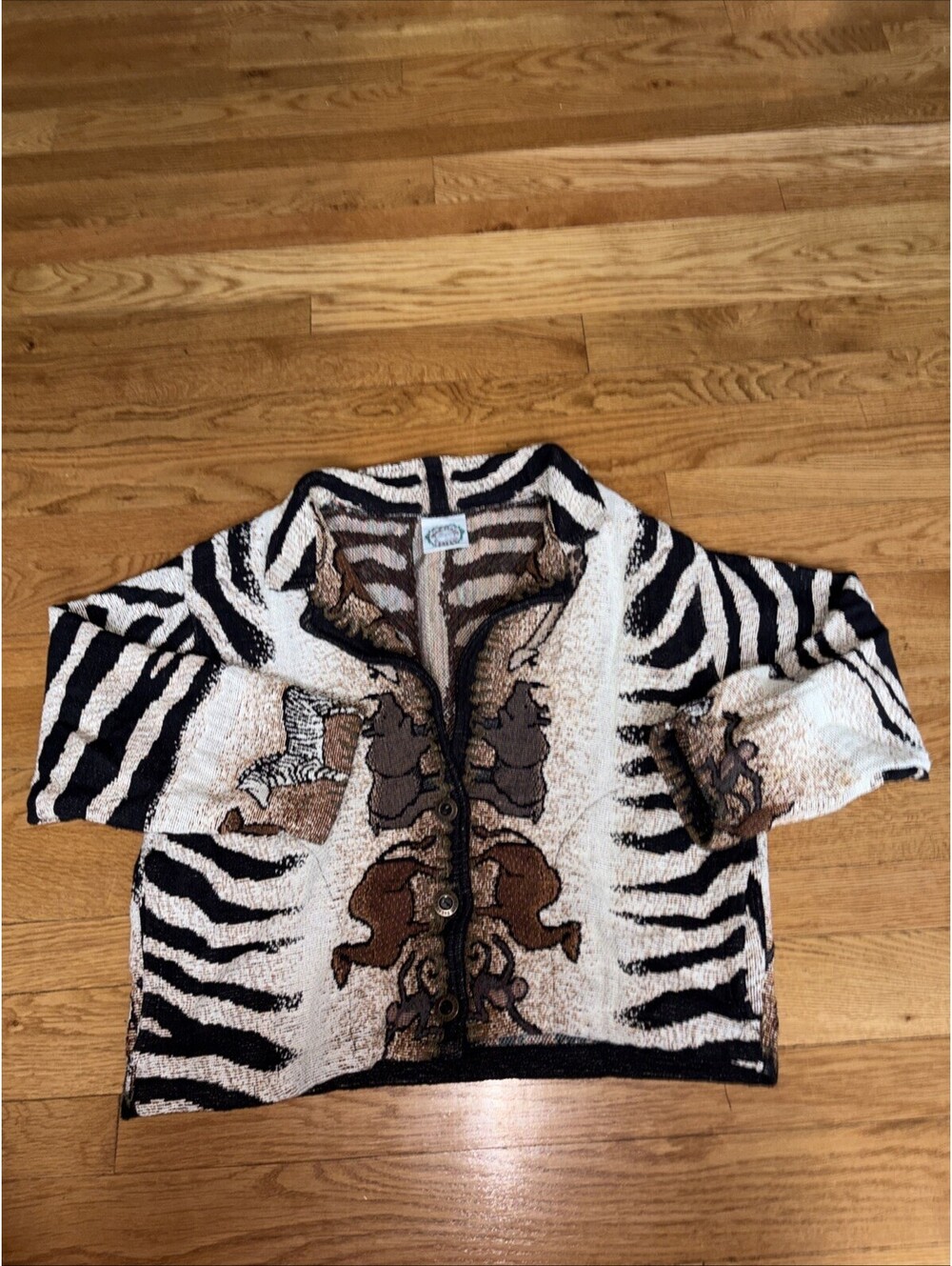 Sugar Street Weavers Sweater M/L Animals Safari Zebra Print Vintage 90s USA Made